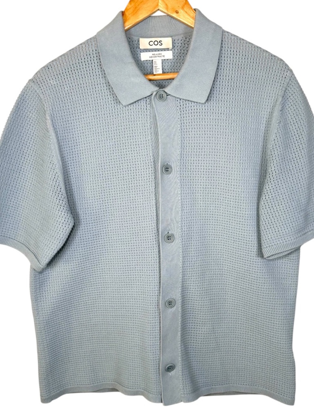COS Textured Knit Polo Shirt Blue Men’s Small Minimal Relaxed